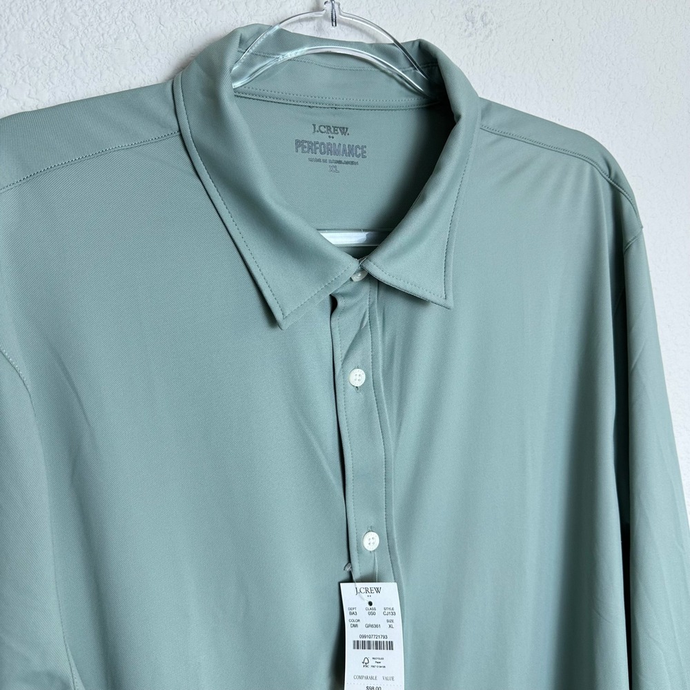 J.Crew Performance Mens XL Long Sleeve Button Down Shirt Green CJ133 Stretch UPF